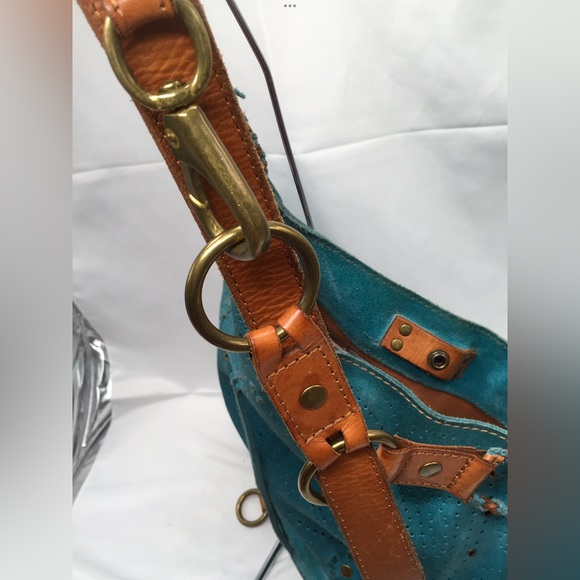 Lucky Brand Laser Cut Perforated Suede Tassel Hippie Hobo Shoulder Handbag - Picture 5 of 8